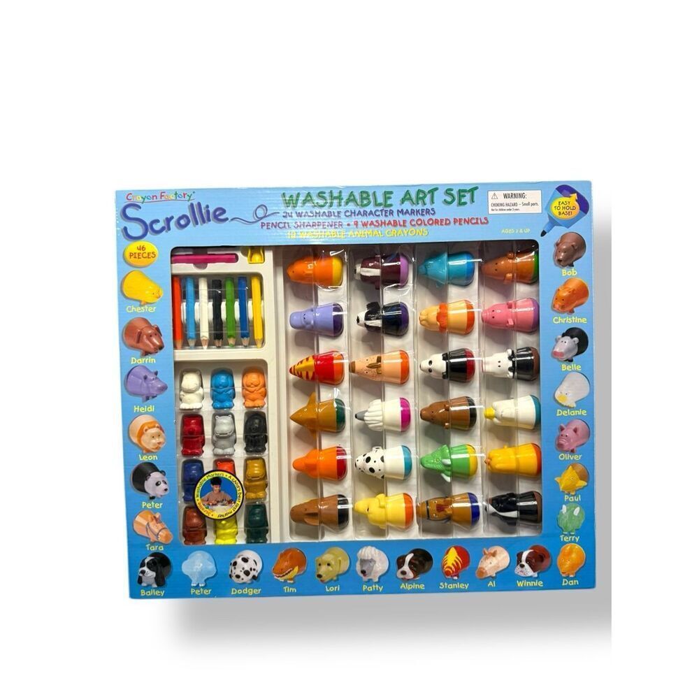 Vtg Crayon Factory Scrollie Washable Art Set 46-Piece Animal Characters‎ 2000s